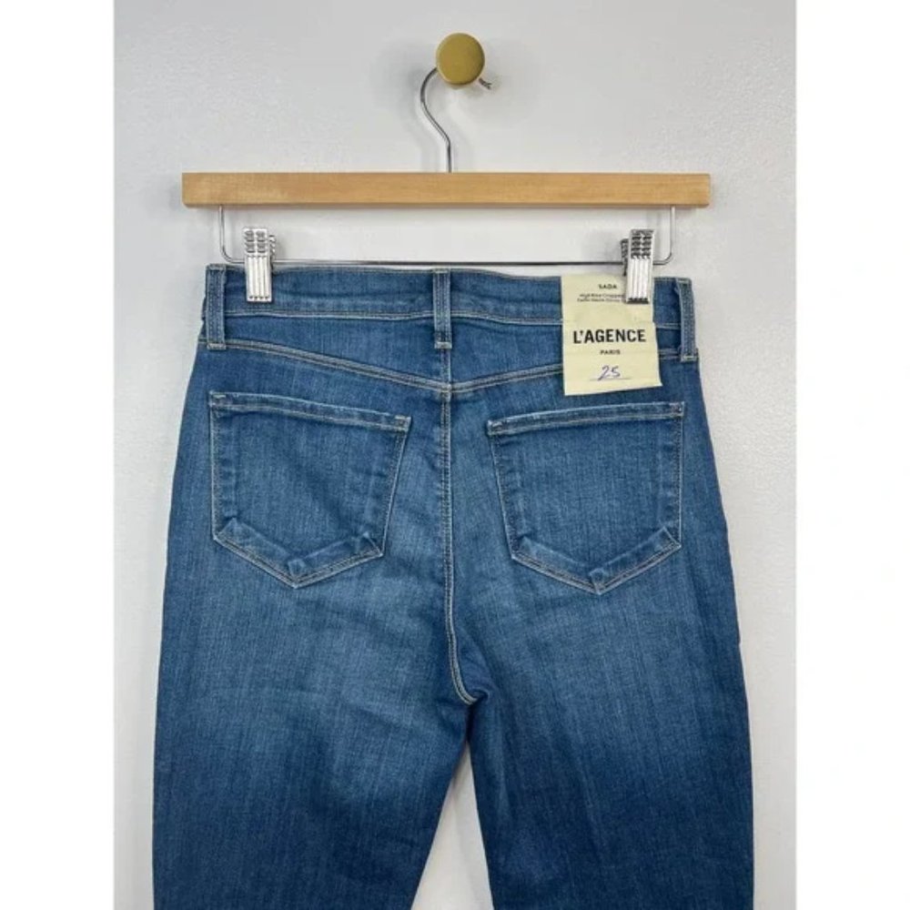 L'Agence Sada High Rise Crop Slim Faded Raw Hem Jeans Crescent Size: 25 NWT - Picture 5 of 8